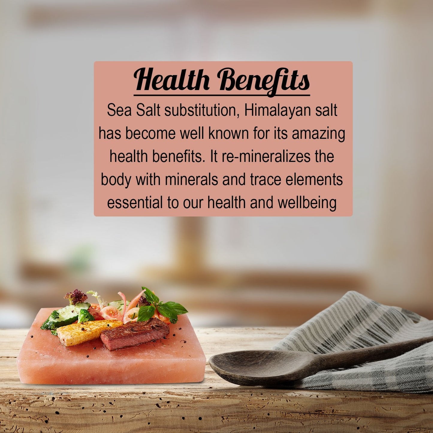 Himalayan Chef Natural Pink Salt Plate For Cooking, Grilling, Cutting and Serving, Pink Salt Slab (8" x 8" x 2")