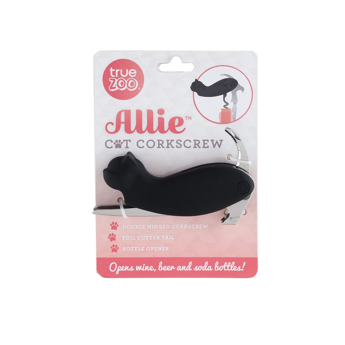 TrueZoo Allie Cat Double Hinged Corkscrew, Novelty Wine Key, Waiter’s Corkscrew Bottle Opener