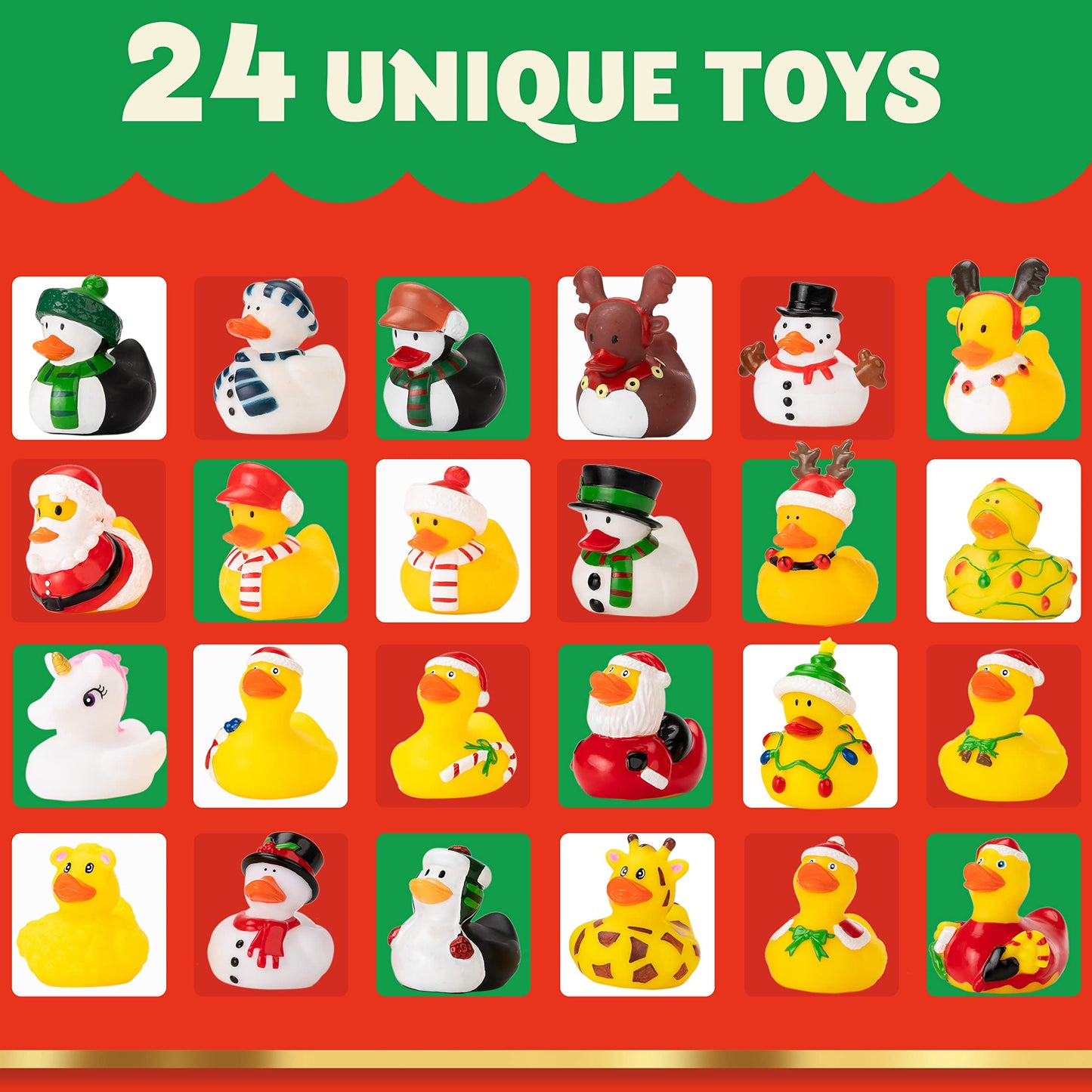JOYIN 2025 Christmas Advent Calendar Ducks, 24 Days Christmas Countdown Rubber Ducks for Boys Girls Toddlers Kids, Xmas Party Favor Gifts, Rubber Ducky Bath Toys, Kids Xmas Fun Gifts