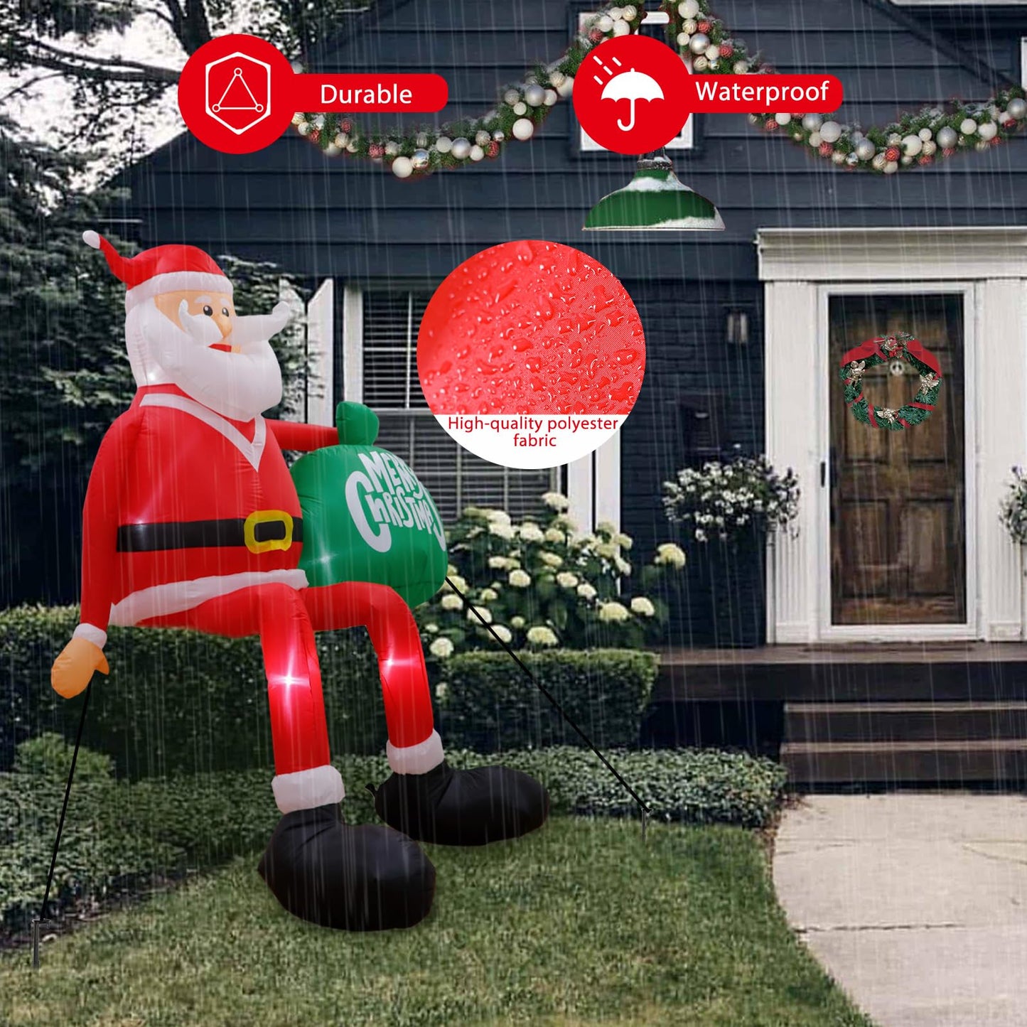 GUDELAK 8FT Christmas Inflatables Outdoor Decoration, Climbing Inflatable Santa Claus Blow Up Yard Decorations with LED, Inflatable Christmas Decorations Outdoor for Yard Roof Garden Lawn