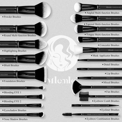 Makeup Brushes Set, Mlemle Professional 26 Pcs Makeup Kit, Include Powder Foundation Concealers Blush Eye shadows 21 Pcs Makeup Brushes and 2 Powder Puff, 3 Makeup Sponge(A01-Black)