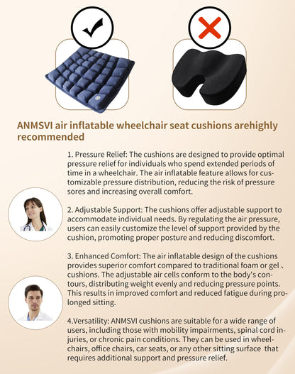 ANMSVI Inflatable Seat Cushion with Built-in Pump for Airplane Travel, Car & Office Chair - Portable Air Pad for Sciatica, Coccyx & Tailbone Pain Relief - 3D Air Cell Support for Long Sitting, 0.8lbs