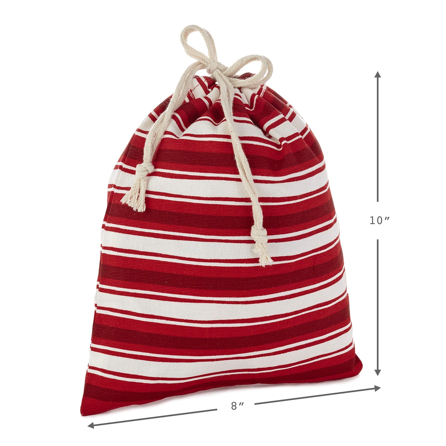 Hallmark Drawstring Christmas Gift Bag Set (2 Fabric Bags with Drawstrings; 1 Medium 10", 1 Extra Large 20") Santa, Red and White Stripe, 5XGB4902