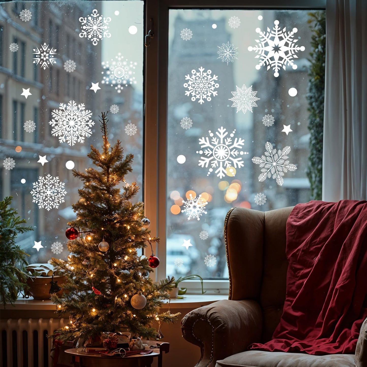 AHEONLAR 142PCS Christmas Window Static Cling Sticker, Snowflake Stickers Christmas Decorations, Waterproof Double-Sided Printed Xmas Window Clings Decals, Winter Stickers for Windows/Mirror/Fridge