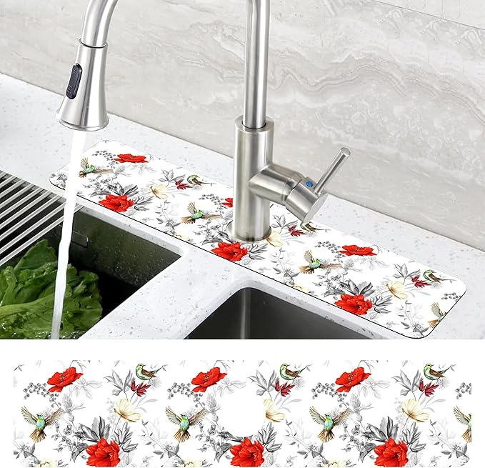 Poppy Wildflower Nightingale Sink Faucet Absorbing Mat Sink Splash Guard Faucet