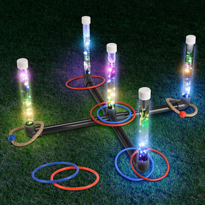Outdoor Games for Kids 3-12: FunforFun! LED Ring Toss Game with 18 Rings Boys Girls Toys Age 5 6 7 8 9 Yard Games for Family Outside Toys for 10 11 12 13 14 Years Old Boys Gifts for Kid Age 8-12