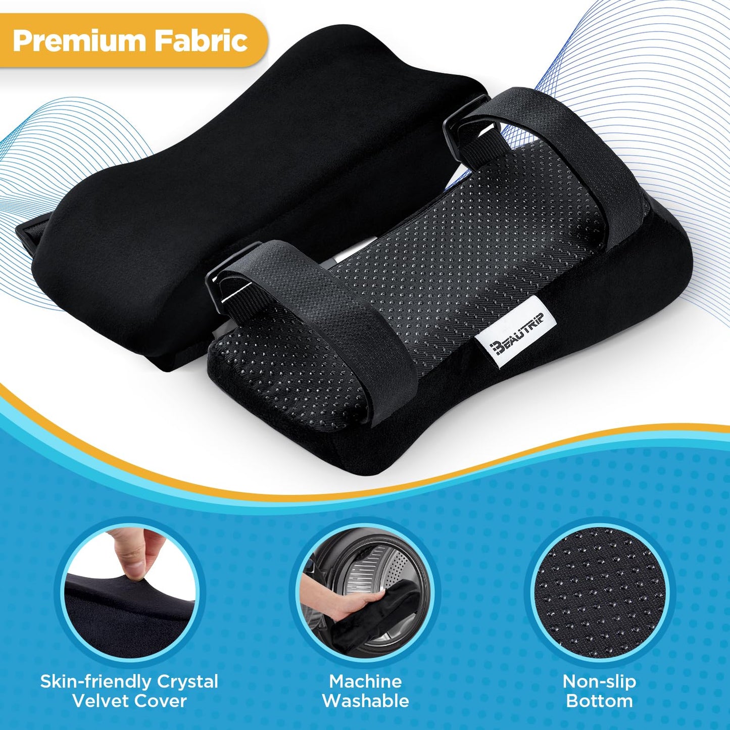 BEAUTRIP Ergonomic Armrest Pads- Office Chair Arm Rest Cover Pillow - Elbow Support Cushion for Computer, Gaming and Desk Chairs (Set of 2)… (Black with Gel_Velvet)