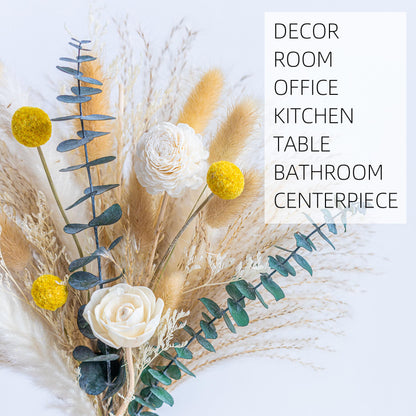 Dried Flowers Reed diffusers kit, Ceramic Vase Included, Reed diffusers for Home,Dried Eucalyptus Arrangements,Dried Grass for Table Room Decor Wedding Party Birthday Decor (WhiteGreen)