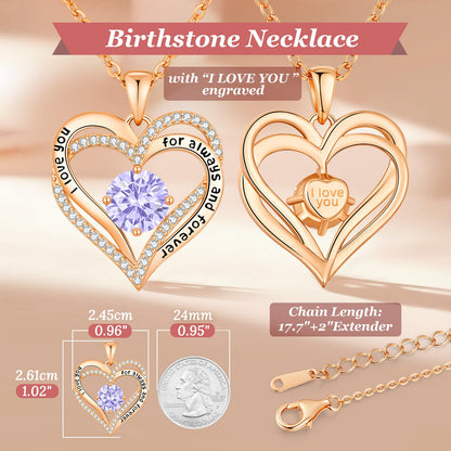 CDE Valentine's Day Gift Forever Love Heart Necklaces for Women, Wedding Anniversary, Birthday Mothers Christmas Day Gifts for Mom, Mother, Wife, S925 Silver Jewelry with Birthstone Pendant