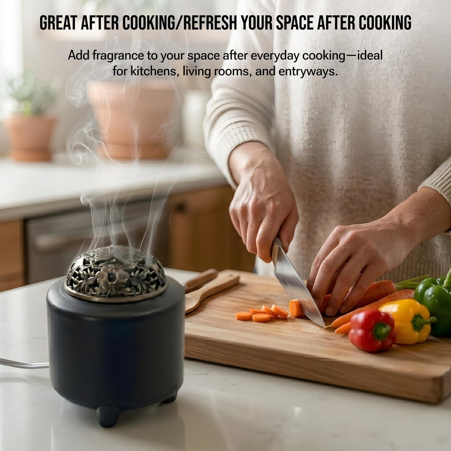 Ceramic Electric Incense Burner & Fragrance Warmer with Adjustable Temperature Timer – Enclosed Design for Better Heat Retention, Bakhoor, Frankincense & Resin Warmer, Includes Cup, Tong, Spoon (110V)