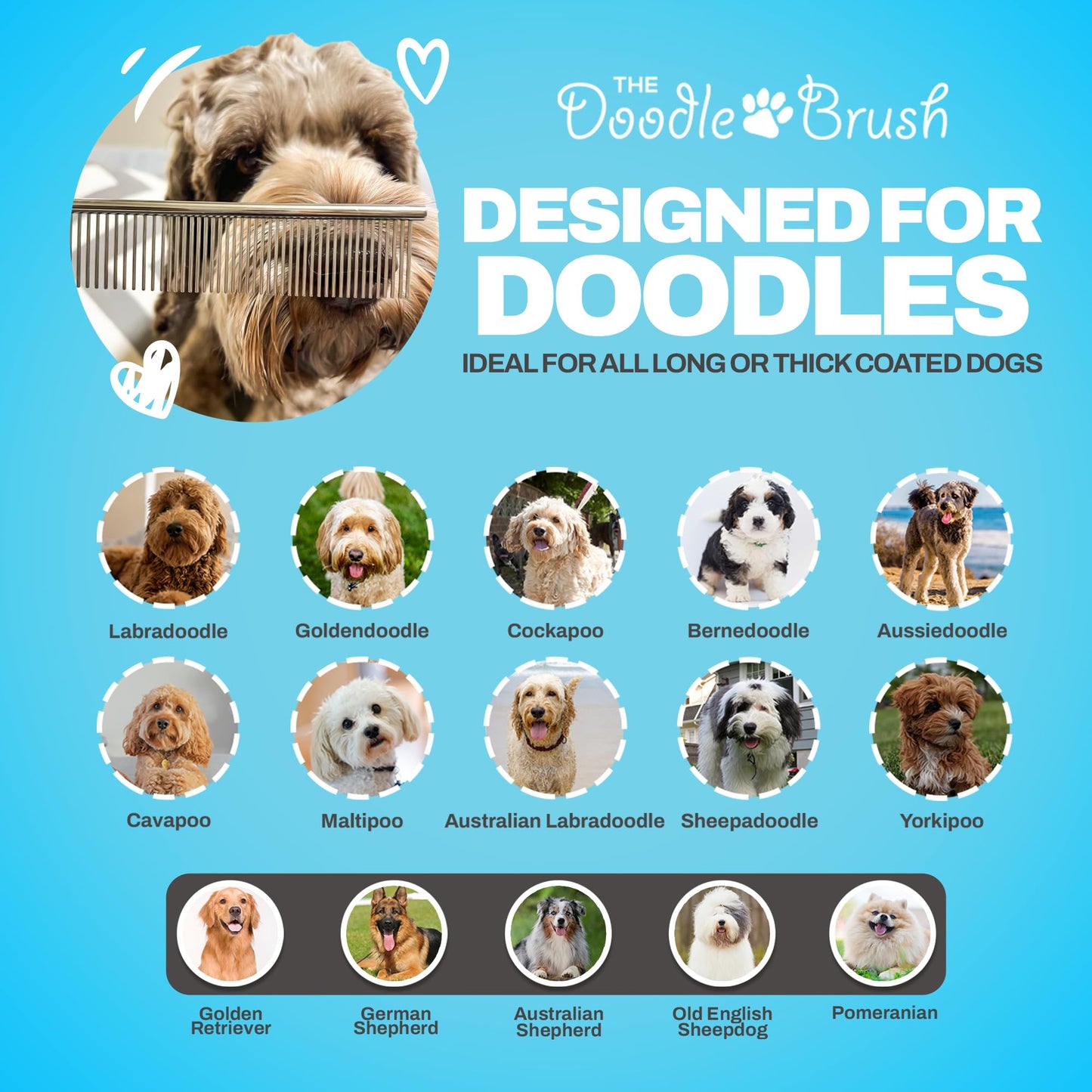 The Doodle Brush, Dog Combs for Grooming, Metal Comb for Dogs, Goldendoodle, Great for Poodle, Labradoodle, Cockapoo & Goldendoodle - Finishing Combs for Dogs & Doodles