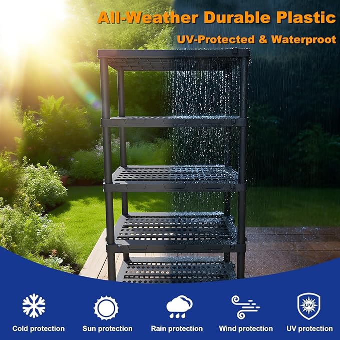 Plastic Storage Shelves, Plastic Heavy Duty Shelves 16.93" D x 35.43" W x 72.44" H,5-Tier Garage Storage Shelving, Shelving Units and Storage