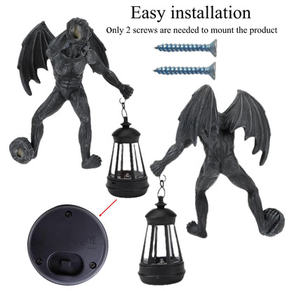 Melnixia Dragon Winged Gargoyle Tree Hugger with Solar Lantern Gothic Lamp Wall Fence Hanger Decor Garden Statue Yard Patio Unique Perfect Present for Women Mom Grandma