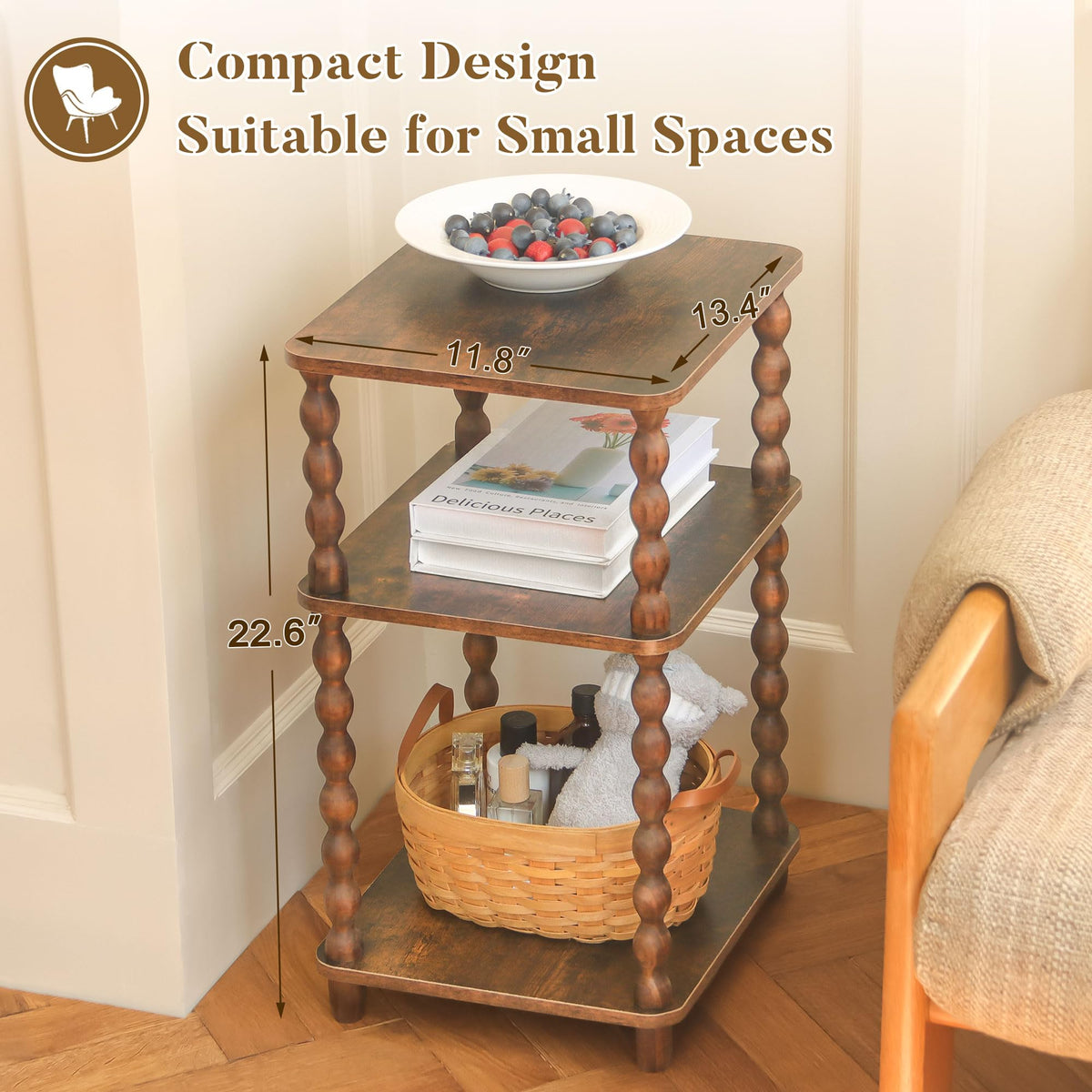Fultyle Side Table, Small End Table with Storage Shelf, Modern Bedside Table Night Stand for Living Room, Bedroom, Office and Small Spaces (Rustic Brown)