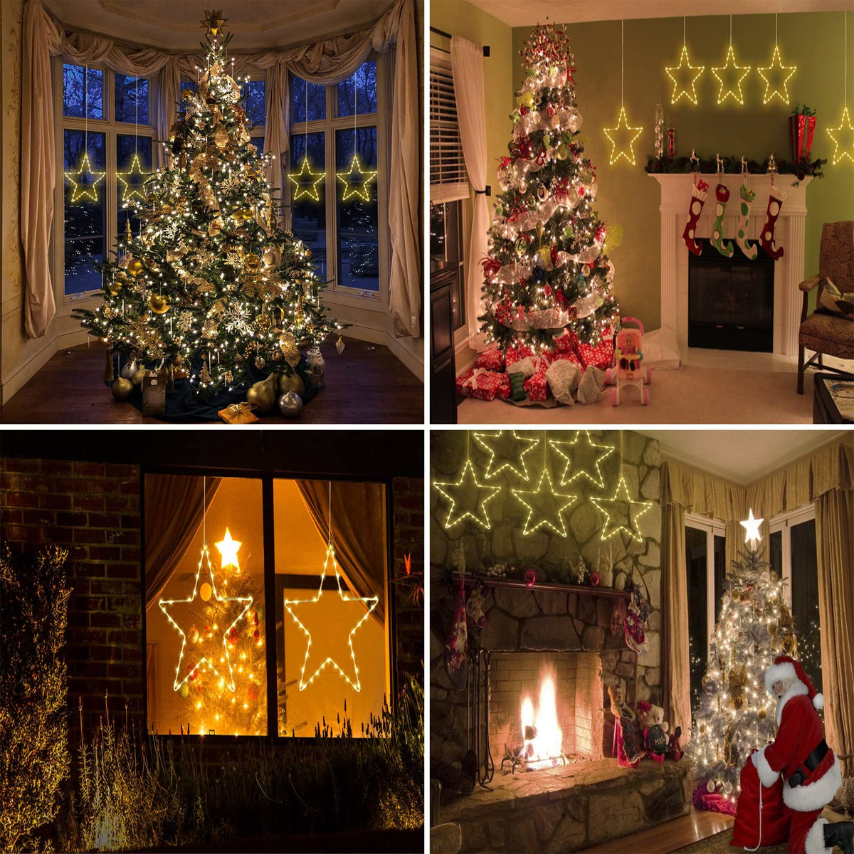 wominoy LED Christmas Window Star Decoration - 5 Pack 200 Hanging Star Lights Battery Operated 8 Modes with 5 Remote Controls for Indoor, Outdoor Christmas Window Decorations, Porch, Warm White