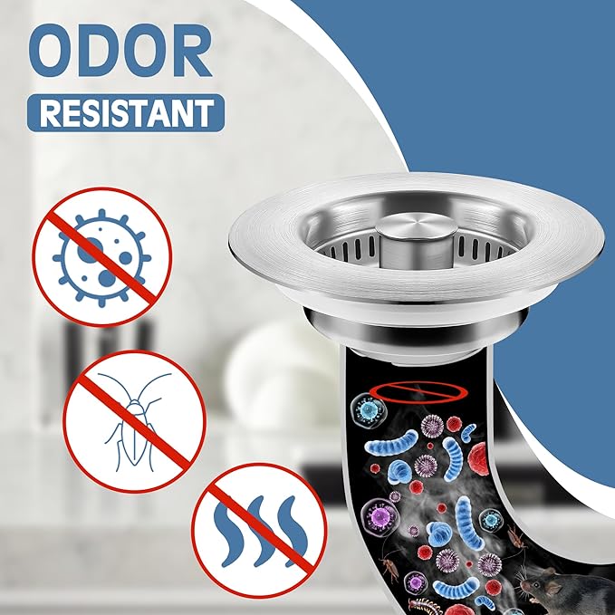Kitchen Sink Drain Strainer 3 Pack, 304 Stainless Steel Pop Up Sink Stopper
