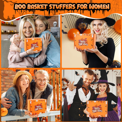 Munutix Boo Basket Stuffers for Women - 8pcs Halloween Gifts Basket for Teens Girls with 17oz Glass Cups & Spa Gifts - Boo Basket for Family, Friends, Her, Mom, Sister, Wife