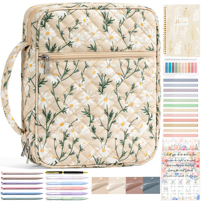 Bible Cover Case for Women Large Bible Bag, Bible Study Supplies Journaling Kit Quilted Church Bag with Handle, Puffer Book Carrying Case w/Tabs Accessories Mothers Day Christian Gifts for Women Mom