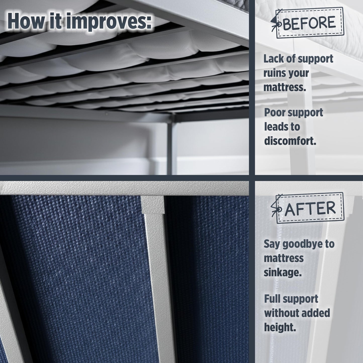 Imperijade 10mm Bunkie Board (60”x76”Queen Size) | Lightweight Design, Low Profile Bed Support, Breathable, Noise Minimizing, Moisture Resistant, Split Fully Assembled | Bed Support