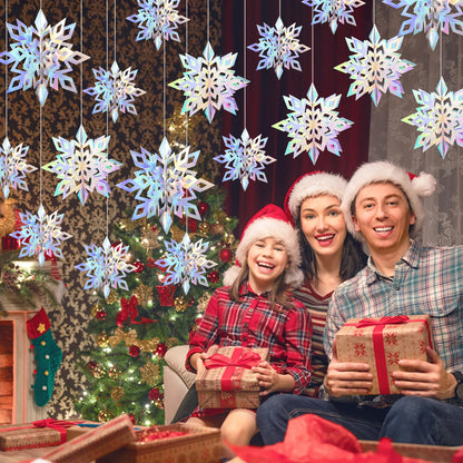 36PCS Christmas Snowflake Decorations, 3D Large Iridescent Paper Snowflakes Garland Hanging Snow Flakes for Winter Wonderland Christmas Party Decorations Holiday New Year Home Decor, Iridescent