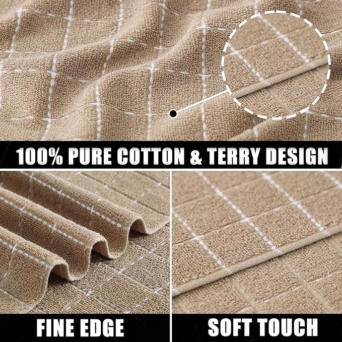 Mordimy 100% Cotton Terry Cloth Dish Cloths, Soft and Absorbent Checkered Dish