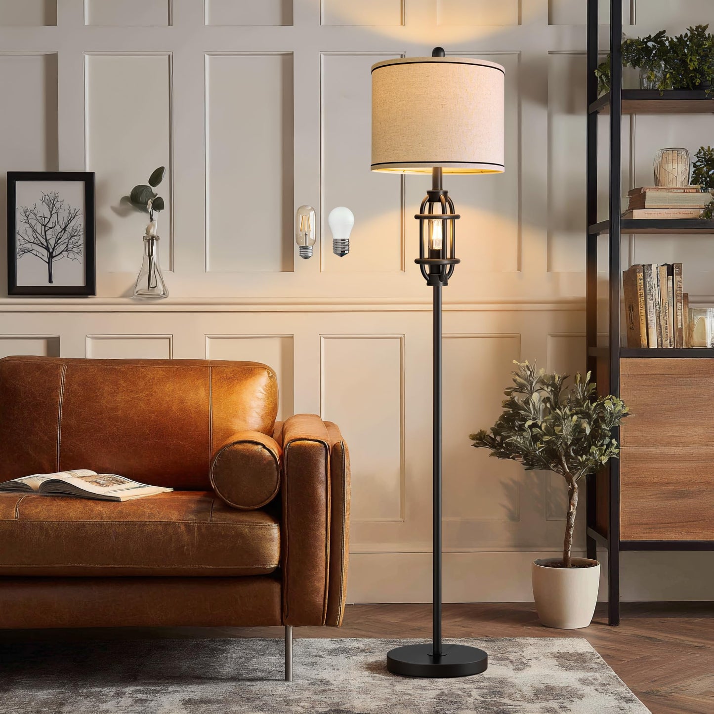 G-SAFAVA 62.5" Floor Lamp for Living Room Industrial Black Standing Tall Lamps for Bedroom Mid Century Modern Corner Floor Lamps for Office Nursery Reading Light Room Lamp, Bulbs Included