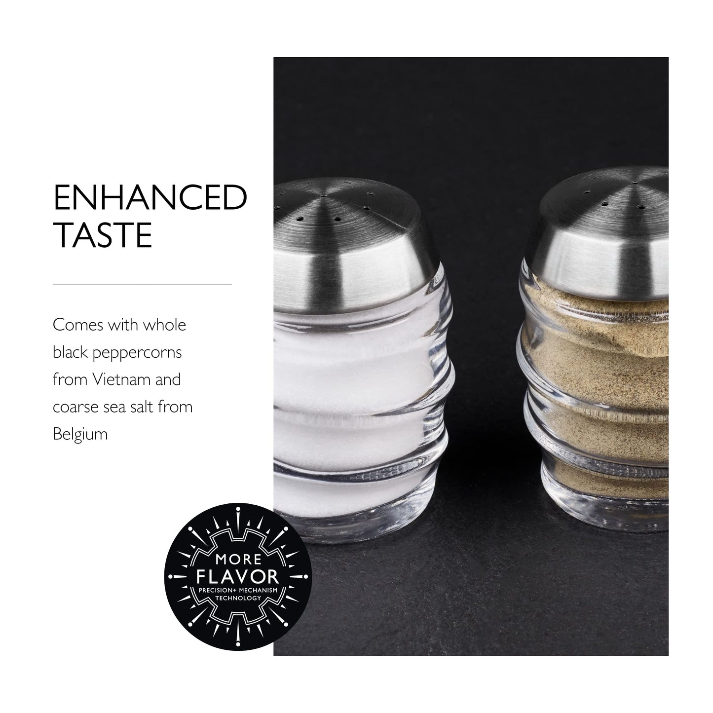 Cole & Mason Bray Salt & Pepper Shaker Set - Wide Neck Salt and Pepper Shakers - Inverted Shaker Set - Partially Filled Spice Tools - Hand Wash Kitchen Tools - Clear