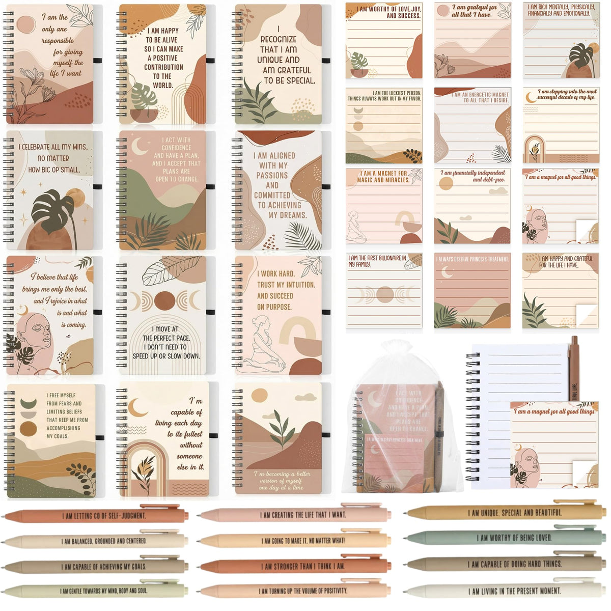 Funrous 36 Pcs/12 Set Positive Affirmation Gifts Gratitude Spiral Notebooks with Pens and Affirmations Stickers Motivational Encouragement Journal for Women Employee Adult Stationery Set Party Gifts