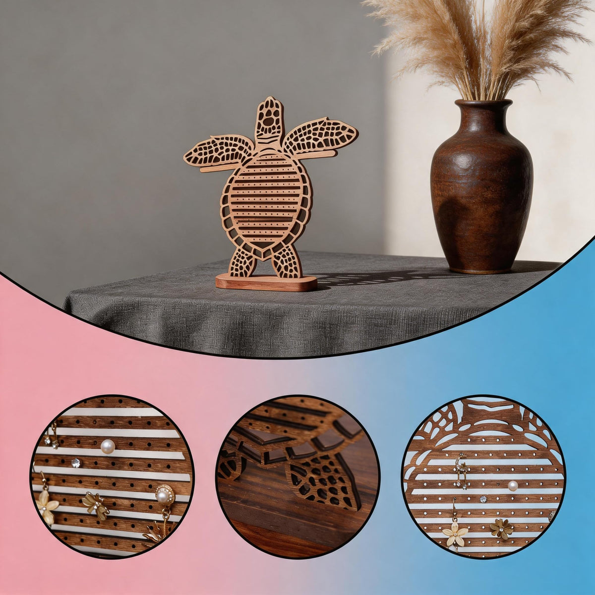 NaiSooten Wooden Turtle Jewelry Display Stand, Earring Holder, Jewelry Holder for Unique Home Decor