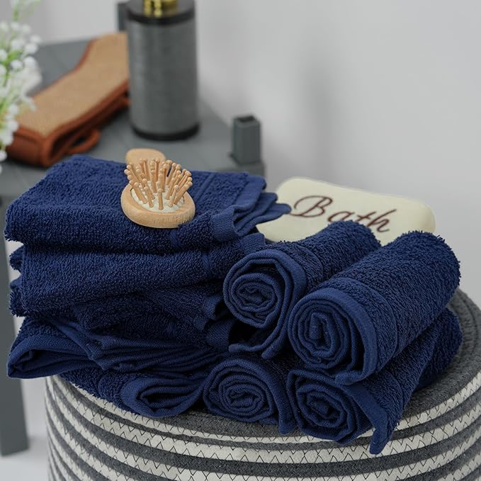 Tens Towels Pack of 12 Washcloths, 12 x 12 Inches, Lighter Weight, Quick to Dry