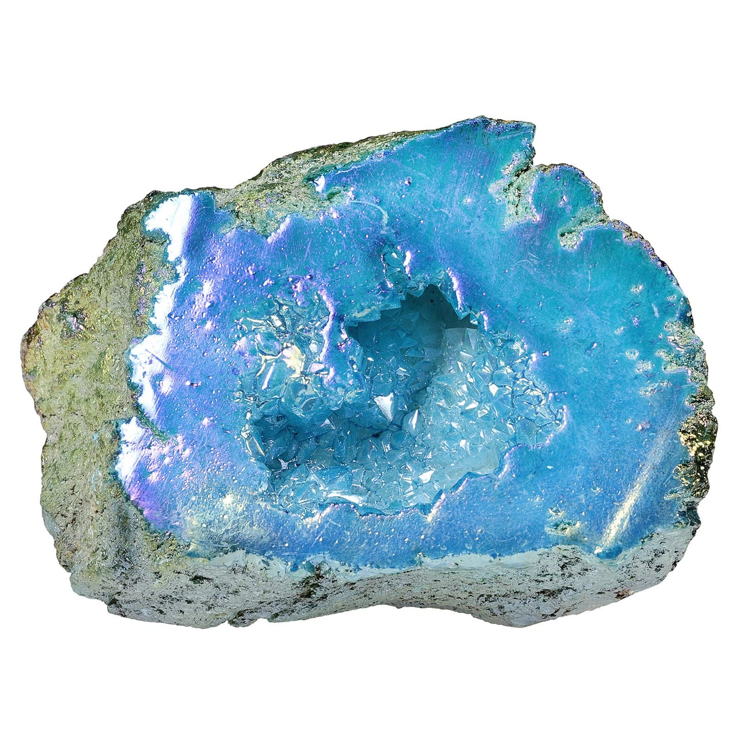 Nupuyai Irregular Titanium Coated Quartz Crystal Geode Cluster Natural Reiki Rock Crystal Mineral Specimen for Home Decor/Meditation, Blue