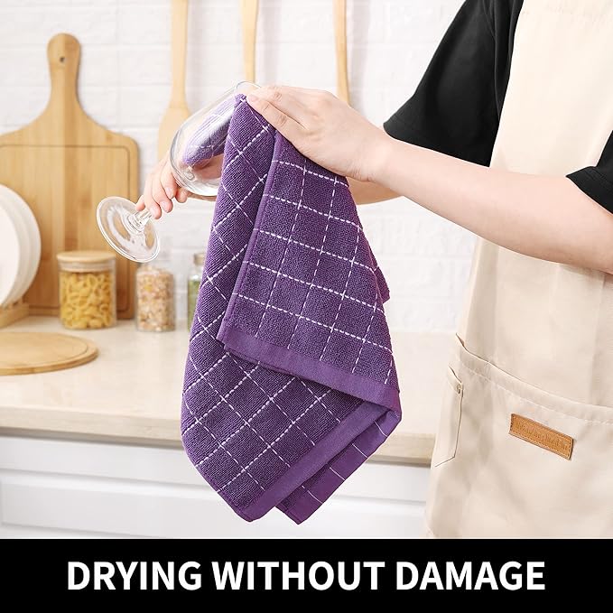 Homaxy 100% Cotton Terry Kitchen Towels, Checkered Designed, Soft and Super