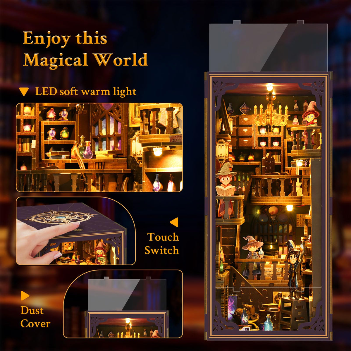 Lycidae Book Nook Kit-DIY Miniature Dollhouse Booknook Kit, 3D Wooden Puzzle Bookend Bookshelf with LED Light for Adults, Teens 14+, Gifts for Family, Friends(Little Prince of Magic)