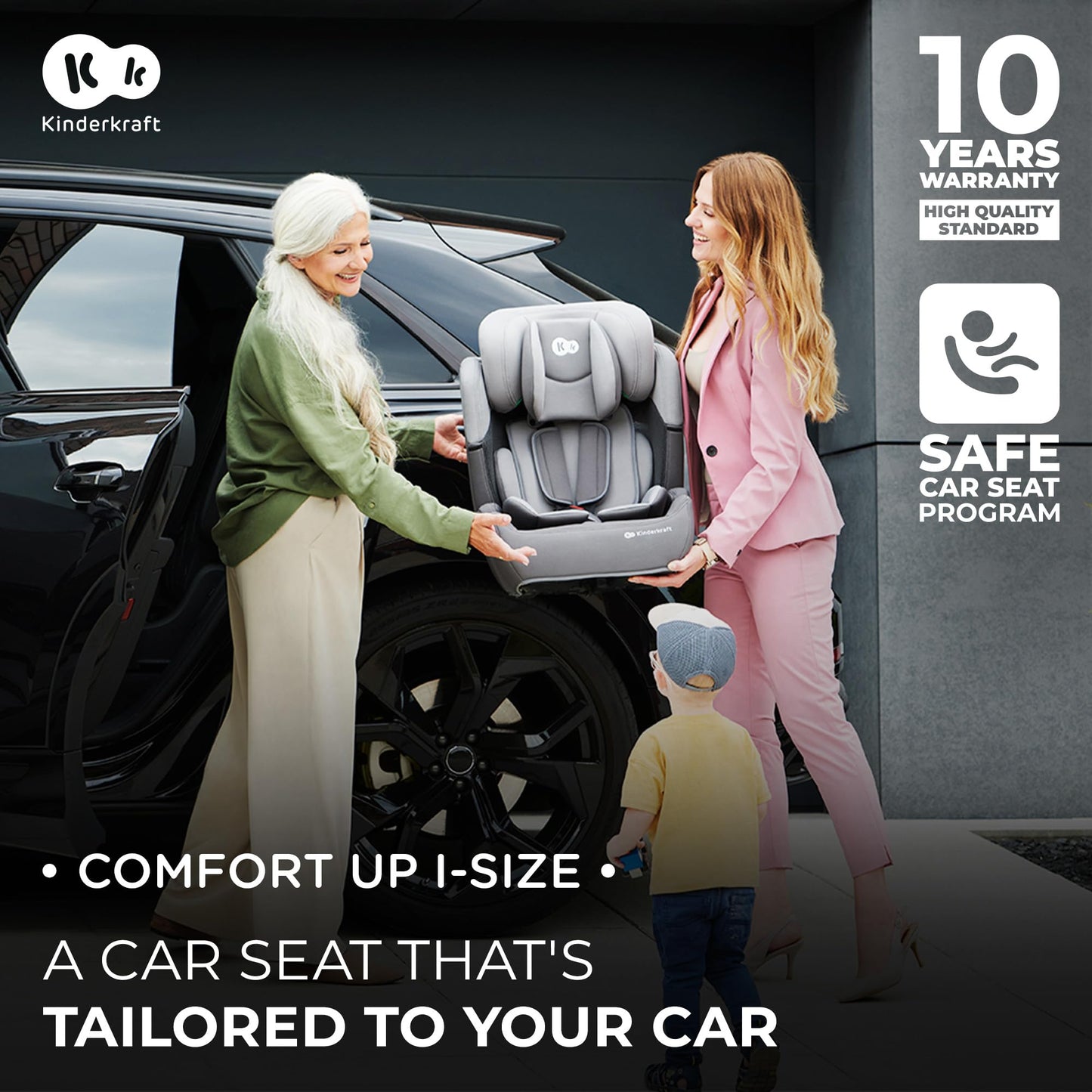 Kinderkraft Car Seat Comfort UP, I-Size Booster Child Seat, with 5 Point Harness, Adjustable Headrest, for Toddlers, Infant, Group 1/2/3, 76-150 cm or less than 18 kg, Black