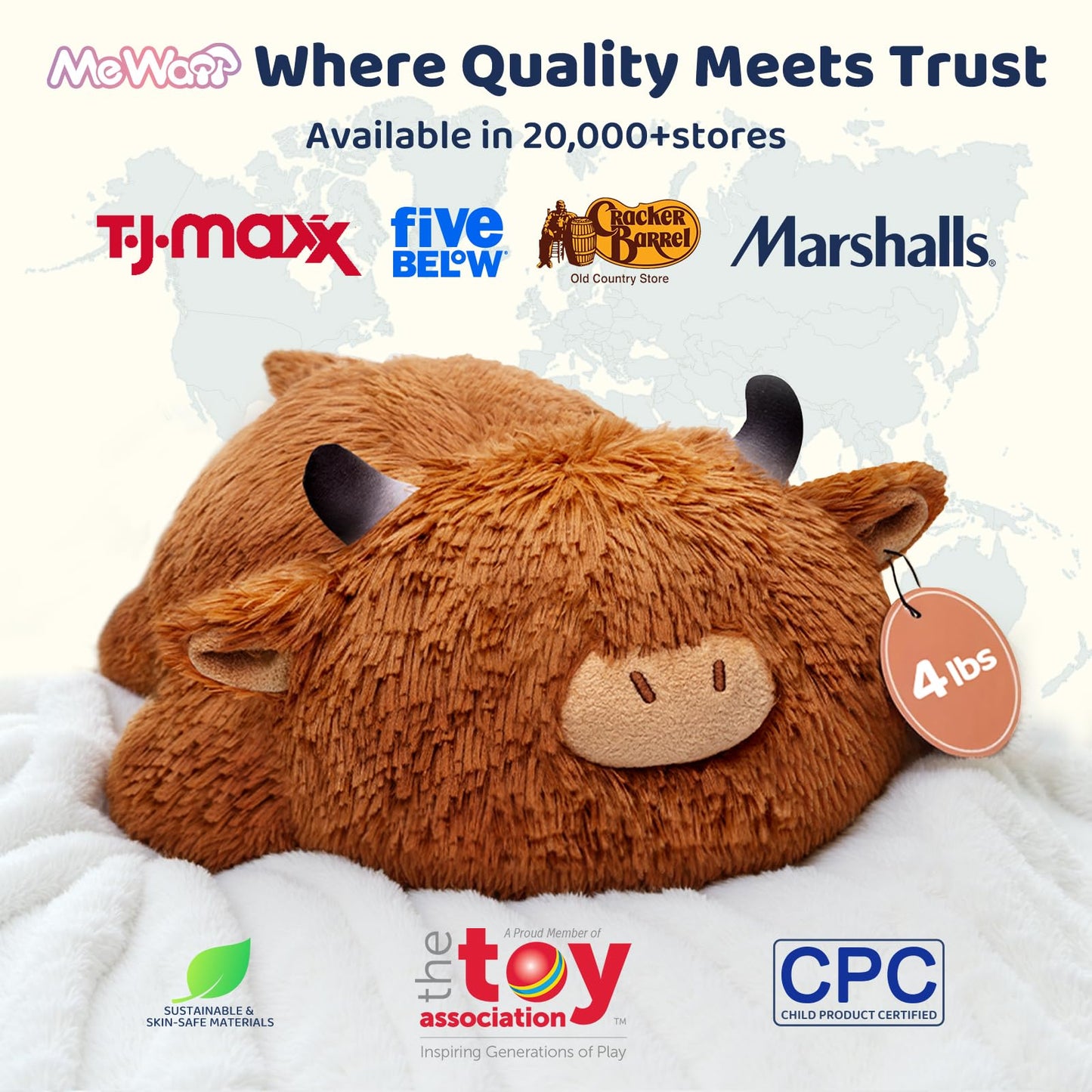 Mewaii Weighted Highland Cow Plush,4.0Lbs Weighted Stuffed Animal Pillow for Kids, Soft Weighted Anxiety Plush Toy Birthday Gifts for Women Girls and Females (23 inch)