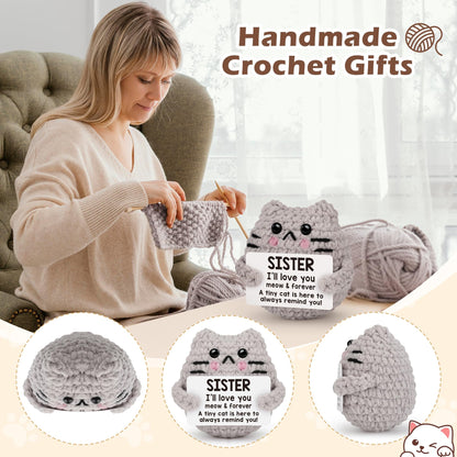 tGifGLonyi Mothers Day Sister Gifts for Sisters Inspirational Love You Birthday Gifts for Sister Bestie Birthday Easter Basket Essentials Handmade Crochet Cat