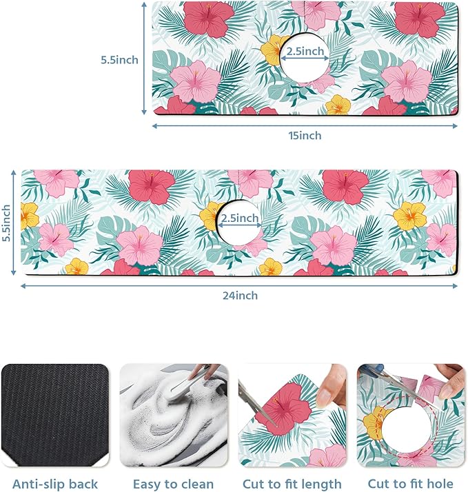 Patterned Sink Faucet Mat Kitchen Splash Guard Super Absorbent Drying Mat