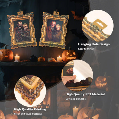 YBB 8Pcs Halloween 3D Changing Face Moving Pictures, Horror Portrait Frame Scary Photo with Hanging Hole Creepy Wall Decor for Home Castle Haunted Mansion House Halloween Party