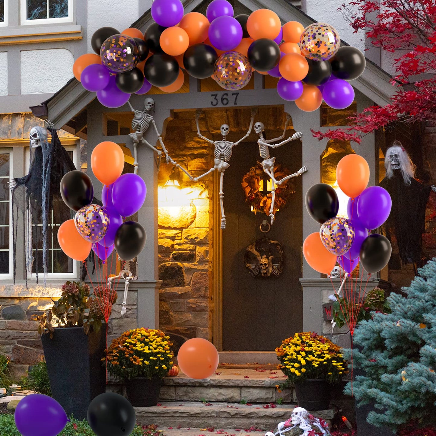 TUPARKA 60 Pack Black Orange and Purple Halloween Party Balloons 12 inches Matte Orange Black and Purple Confetti Latex Balloons for Happy Halloween Birthday Thanksgiving Day Anniversary