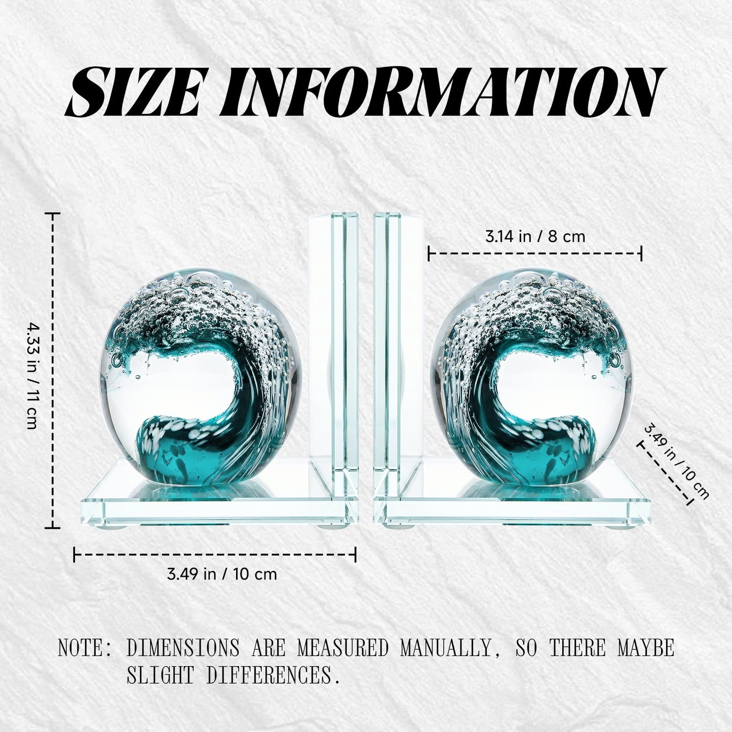 Decorative Bookends for Shelves, Hand Blown Ocean Crystal Ball Unique Bookends for Heavy Books, Office Desk Decor, Ideal for Ocean Lovers (Dark Green)