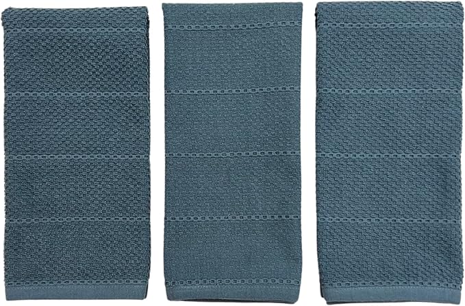 Serafina Home Teal Dark Blue Kitchen Dish Hand Towels 100% Cotton Cloth Soft