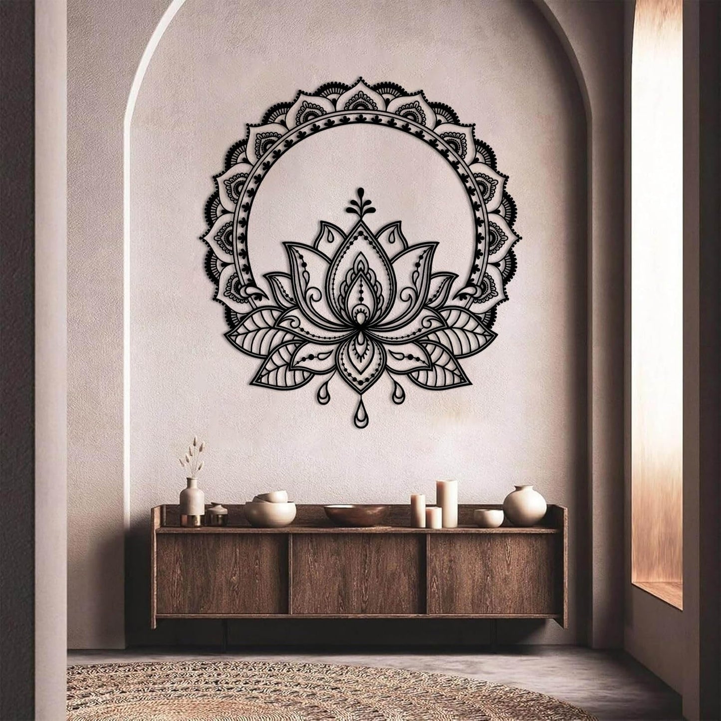 kawazu Mandala Lotus Flower Metal Wall Decor, Lotus Flower Metal Wall Art, Mandala Wall Decor, Flowers Art, Spiritual Home Decoration for Yoga Meditation Room (Gold, 19"x17"/47x43cm)