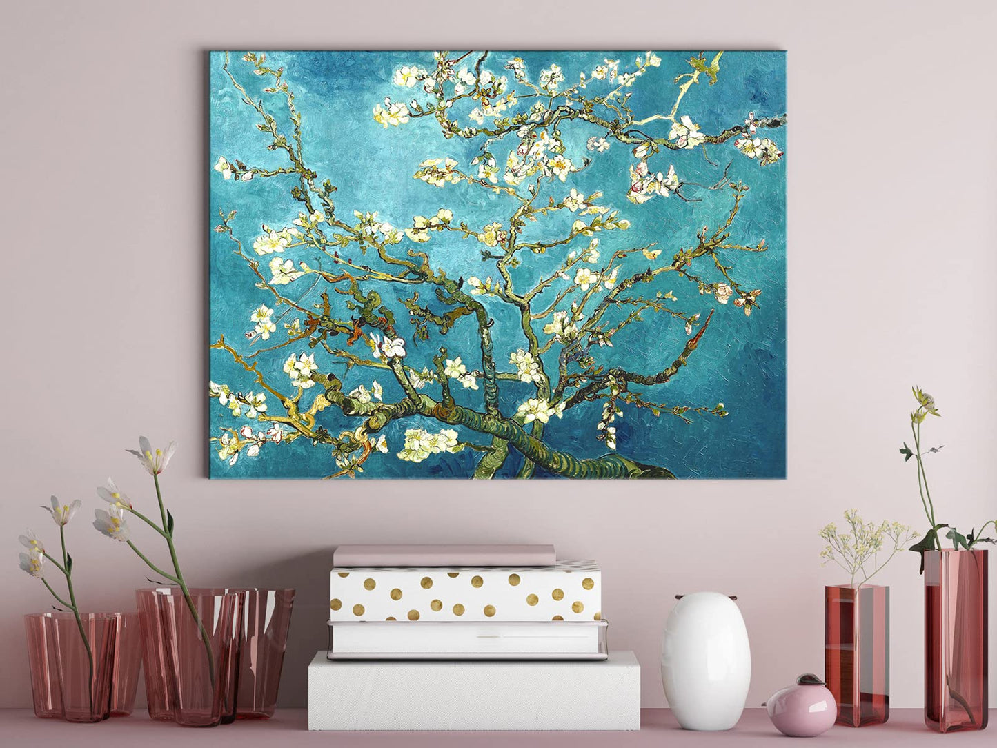 Wieco Art Framed Wall Art Canvas Prints of Almond Blossom by Vincent Van Gogh Paintings Reproduction Abstract Artwork for Wall Decor Golden Frame