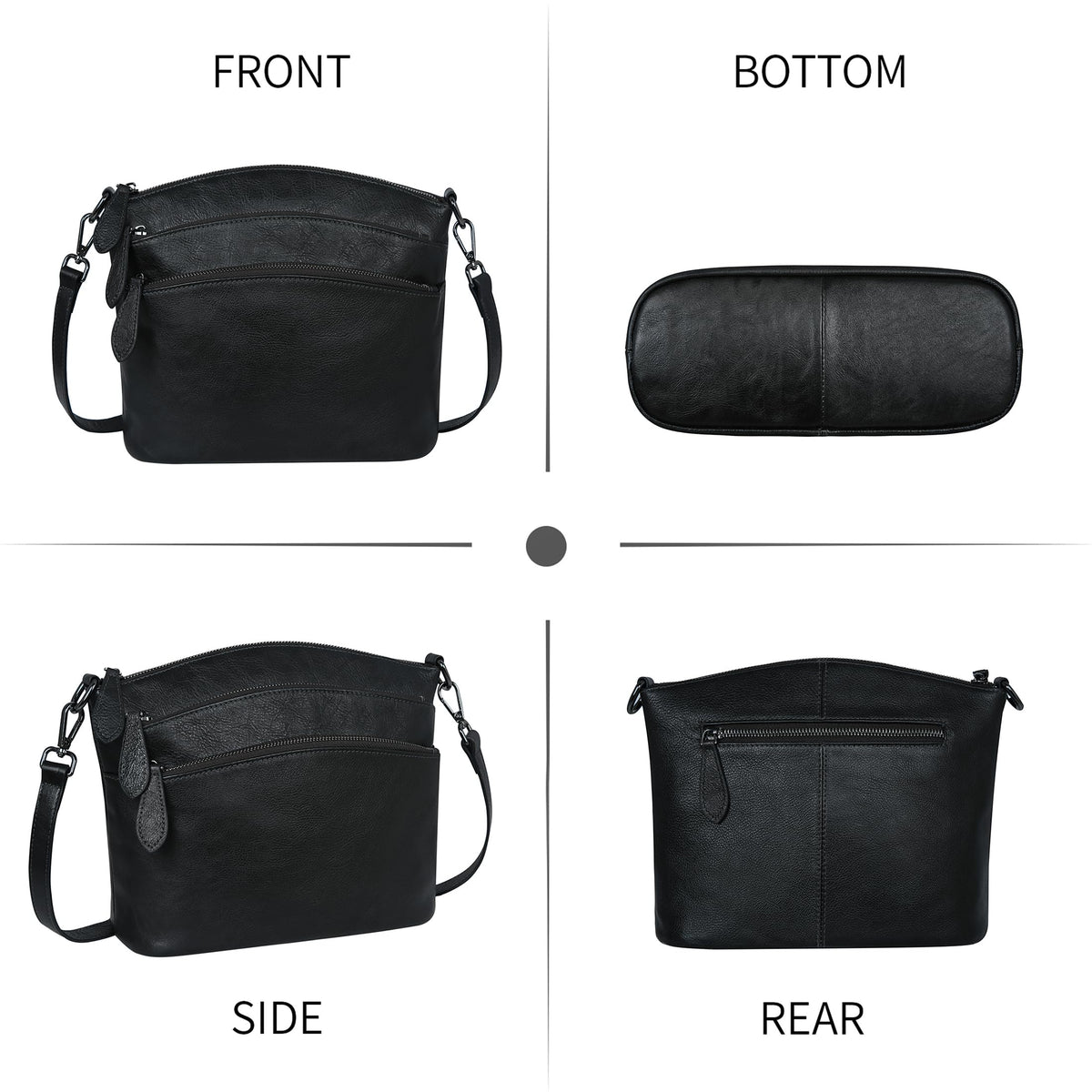 HESHE Crossbody Purses for Women Genuine Leather Purses and Handbags Designer Satchel Purse with Multi-Pockets Vintage Small Shoulder Bags Ladies Hobo Bag (Black)