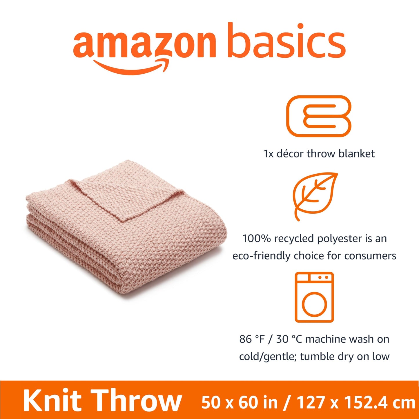 Amazon Basics Chunky Cable Knit Throw Blanket for Couch, Sofa, Bed, Lightweight Soft Cozy, 50" x 60", Dusty Rose