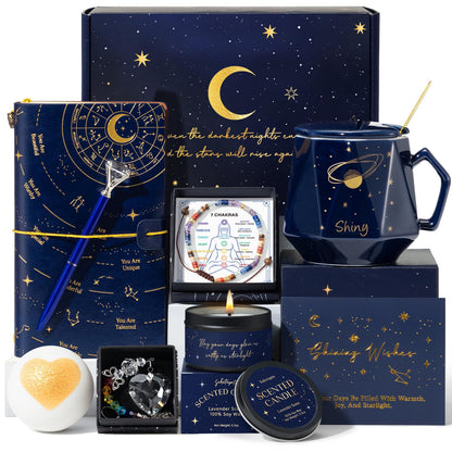 Good Luck Gifts, Encouragement New Beginnings Gift Baskets for Women w/Crystal Healing Bracelets, Galaxy Thinking of You, Farewell, Get Well, Graduation Gifts for Friend Her Friendship Coworker