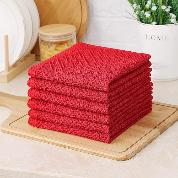 Kitinjoy 100% Cotton Kitchen Dish Cloths, 12 Pack Waffle Weave Ultra Soft