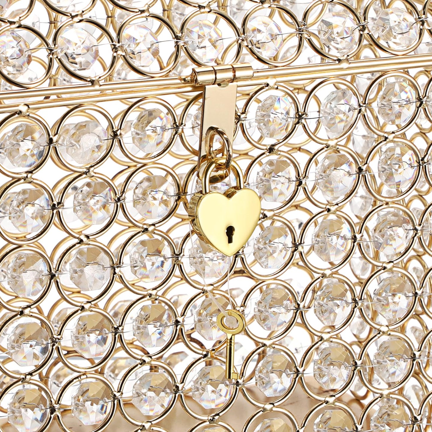 ELLDOO Crystal Wedding Card Box with Heart Lock, Money Card Box Treasure Chest Style Gold Gift for Wedding Receptions Centerpiece Decor Anniversary Keepsake Gift Display Csae, Medium