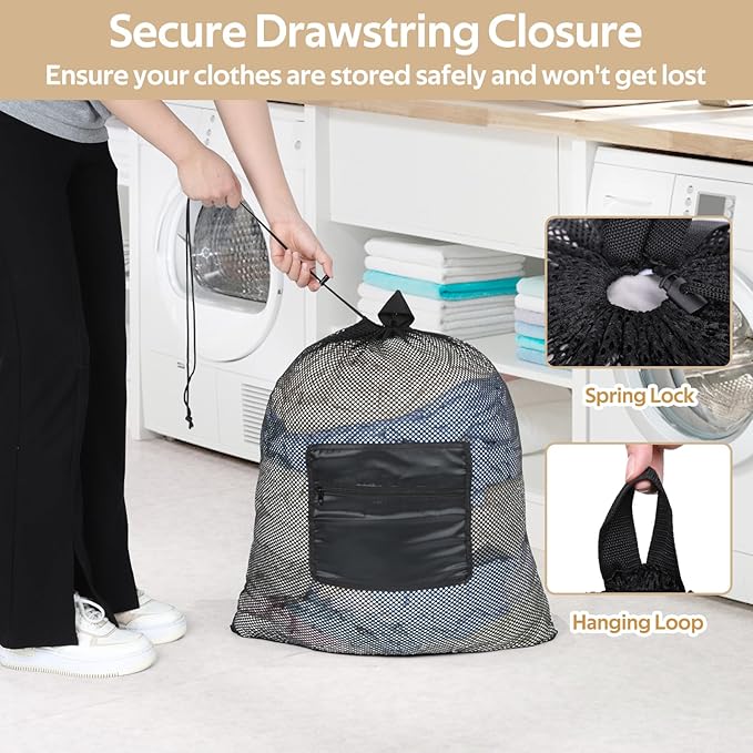 OTraki Laundry Bag Backpack 24x27 Inch Heavy Duty Mesh Laundry Bag Travel
