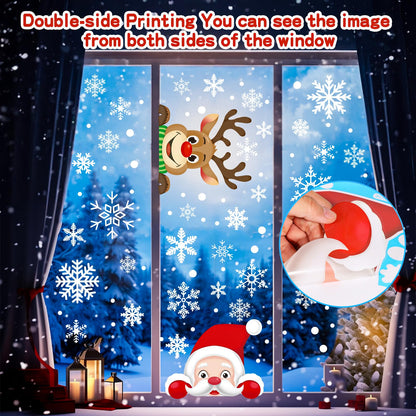 Lansian Christmas Snowflakes Window Clings Decal Stickers, 350PCS+ Xmas Holiday Home Winter Wonderland Decorations Santa Claus Reindeer Ornaments Frozen Party Supplies(10 Sheets)